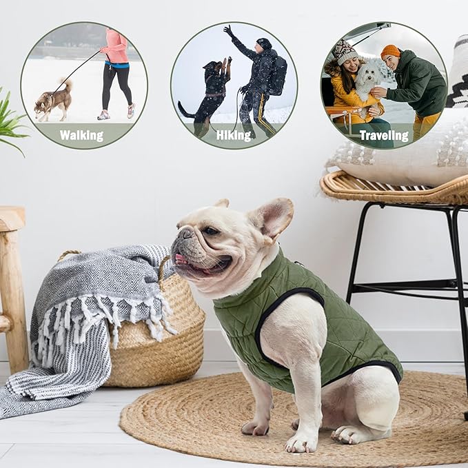 SCENEREAL Winter Dog Vest Coat with Built-in Harness, Warm Puppy Jacket for Small & Medium Dogs, Cold Weather Coat with Zipper, Fleece Puffer Vest Windproof Snow Clothes