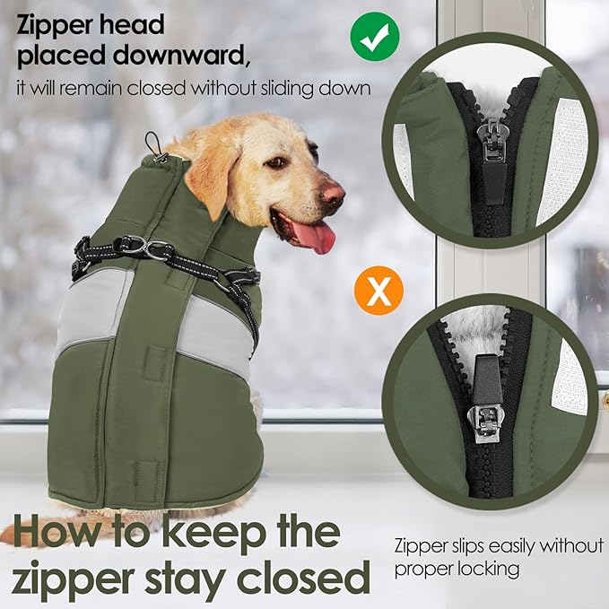 AOFITEE Dog Coat, Large Dog Jacket, Dogs Coat with Harness Built in, Reflective Waterproof Dogs Jackets Winter with Furry Collar, Warm Polar Fleece Pet Sweater Snowsuit for Doberman, Great Dane, XXL