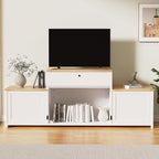 78" Dog Crate Furniture TV Stand, Tiered Dog Kennel for Medium Dogs with Stepped Design, Wooden Dog Cage with Storage Cabinets & Drawer, Heavy Duty Indoor Door House Media Console, White