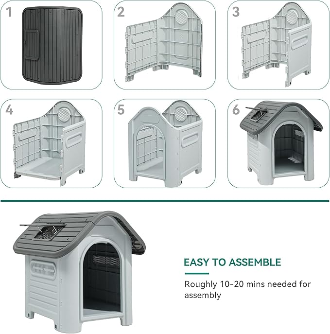 YITAHOME Dog House Outdoor Plastic Doghouse Water Resistant Pet House with Adjustable Skylight and Elevated Base for Small, Medium, and Large Dogs
