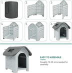 YITAHOME Dog House Outdoor Plastic Doghouse Water Resistant Pet House with Adjustable Skylight and Elevated Base for Small, Medium, and Large Dogs