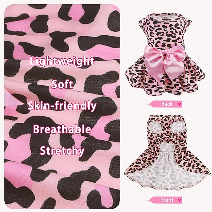 PUPTECK Print Dog Dress Pet Apparel with Cute Bowtie Puppy Clothes Outfit, Leopard Print, M