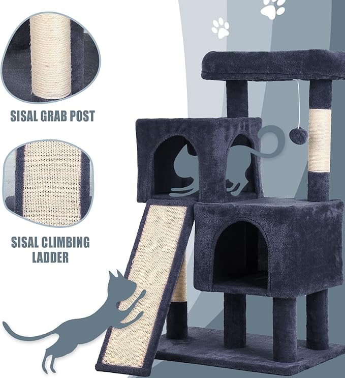 Cat Tree for Indoor Cats, 36in Cat Tower Multi-Level Cat Condo with Sisal Scratching, Scratching Board, Dangling Ball, Extra Large Perch for Cats and Kittens (Dark Grey)