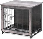 Feandrea 27.2" Dog Crate Furniture, Indoor Dog Cage Side End Table, M Pet Wood Kennel for Medium and Small Dogs up to 30 lb with Multi-Purpose Removable Tray, Double-Door Pet House, Greige
