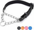 Martingale Dog Collars Adjustable Soft Nylon Reflective Collars with Stainless Steel Chain Walking Training Collars Heavy-Duty Puppy Chain Collars for Small,Medium,Large Dogs(Black,S)