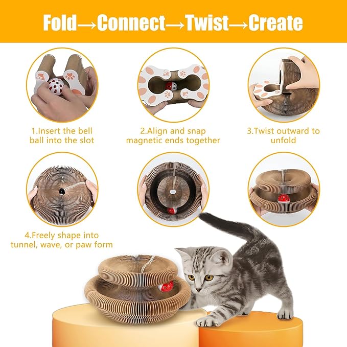 2-ck Cat PaScratcher Toy - Magic Organ Cat Scratching Board with Bell Balls for Indoor Cats Magic Organ Cat Scratcher Interactive Cardboard Cat Toy Scratcher Furniture Protection