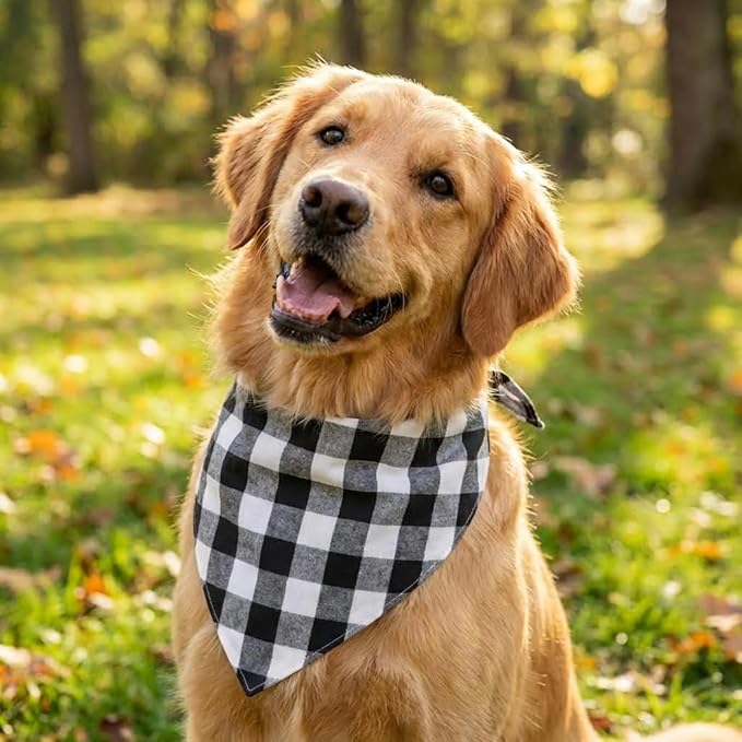 Dog Bandanas 1 Pack; Cotton Linen Black Checkered Bandana for Large Dogs; Soft Breathable Dog Accessories; Classic Dog Apparel & Accessories