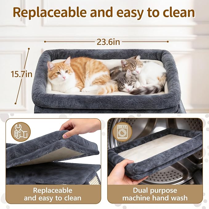 Cat Tree Tower Bed with Scratching Post for Indoor, Heavy Duty Small Stand House Condo for Large Cats & Kittens, Platform Perch Hideout Climb Rest Area, Modern Sturdy Furniture, Dark Gray