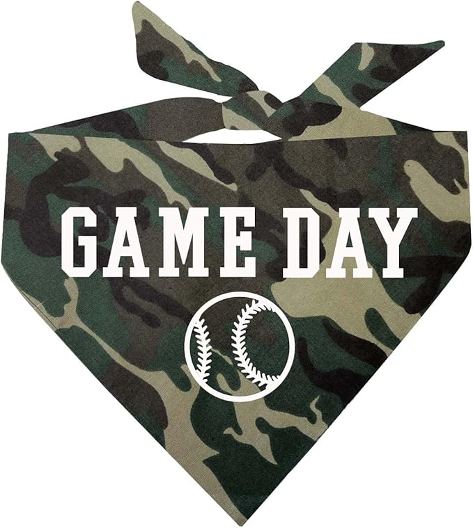 Game Day Dog Bandana | 100% Cotton Adjustable Triangle | Made in USA | Baseball| Sports | Biggest Fan | Game Day | X-Small | Camo (1054)