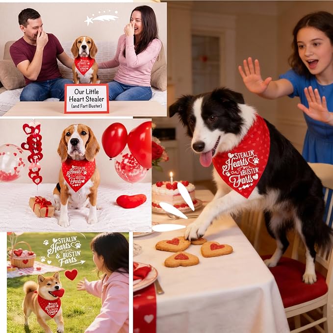 Reversible Dog Bandanas for Valentine's Day - Cute Lettering & Heart Pattern 2-in-1 Holiday Costume Pet Scarf, 1pack Snap Button Bandana for Medium & Large Breed (30-75lbs)