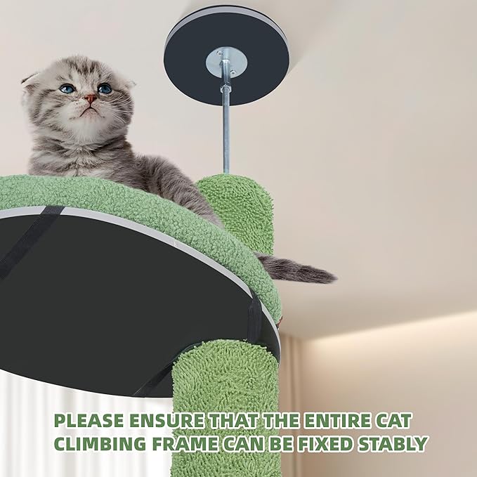 ROYPET Adjustable Tall Cat Climbing Tree Floor-to-Ceiling Climber Toy with Hanging Hammock and Scratching Posts Furniture,Green