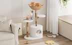 Modern Cat Tree Tower, Natural Solid Wood & Rattan Design with Woven Basket & Condo, Multi-Level Cat Activity Center for Indoor Cats, Aesthetic Pet Furniture