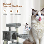 35.8-inch Cat Tree with Double Cat Beds & Hammock, Plush Perch Scratcher with Comfort Sleep Platform and Toy Ball for Indoor Cats (Grey)