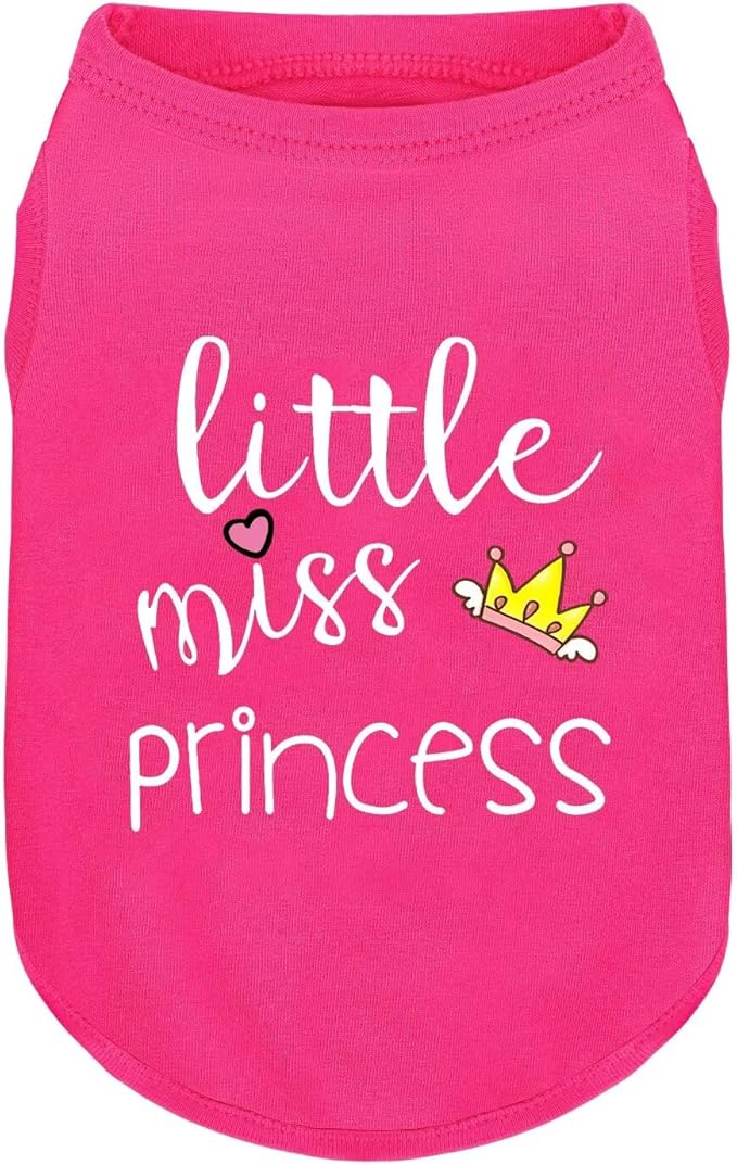 Pink Cotton Dog Shirt with 'Little Miss Princess' Print, Soft & Breathable Pet Apparel for Small to Large Dogs, All-Season Sleeveless Vest, Cute and Comfortable Dog Outfit.Pink Crown S