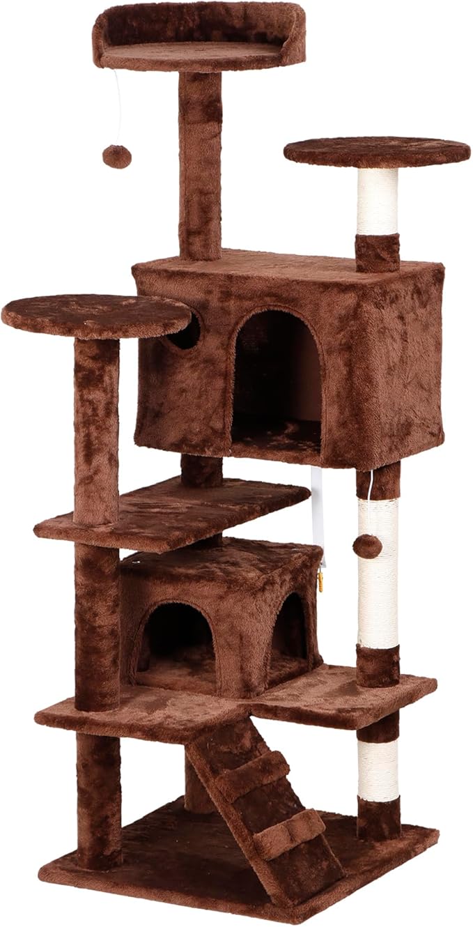 LEMY 54 Inch Cat Tree,Multi-Level Cat Tower Condo for Indoor Kittens,Brown Cat House with Sisal-Covered Scratching Post for Cats to Play and Sleep