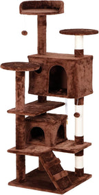 LEMY 54 Inch Cat Tree,Multi-Level Cat Tower Condo for Indoor Kittens,Brown Cat House with Sisal-Covered Scratching Post for Cats to Play and Sleep