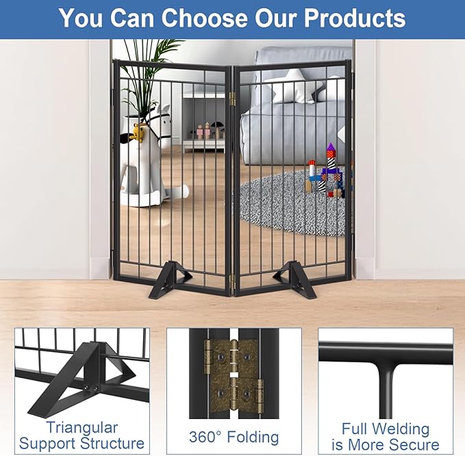 Metal Free Standing Dog Gate with Cat Door for Indoor/Outdoor,40" Extra Wide Foldable Pet Gate,36" Tall Puppy Fence for Large Openings Stairs,Deck,Yard,Doorways(2 Panels,Black)