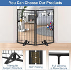 Metal Free Standing Dog Gate with Cat Door for Indoor/Outdoor,40" Extra Wide Foldable Pet Gate,36" Tall Puppy Fence for Large Openings Stairs,Deck,Yard,Doorways(2 Panels,Black)