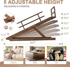 SLSY Dog Ramp for High Beds & Couches, 63" Folding Adjustable Pet Ramp with Non-Slip Rubber Mat, 5 Height Levels (15.7"–31.4"), Portable Dog Stairs for Large Dogs up to 250 lbs, Brown
