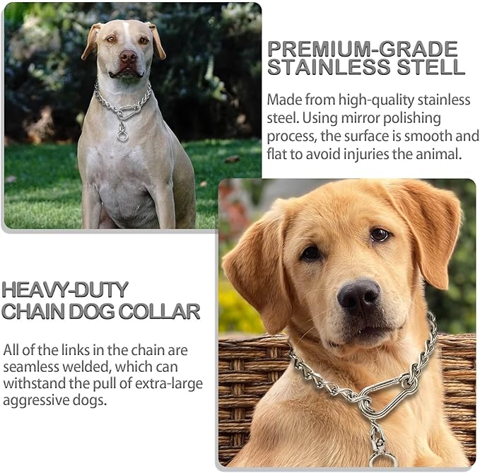 Dog Chain Collars 304 Stainless Steel Metal Chew Proof Dog Necklace Anti Winding Dog Leash Extension Lead for Small Medium Large Dogs Training and Walking. (Medium：23in x 3mm(Neck max 20in))