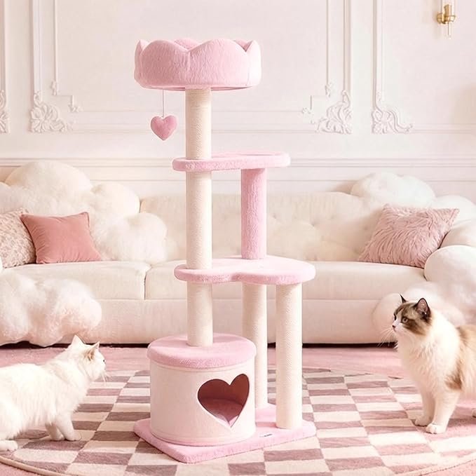 Happy & Polly Cat Tree for Cats, 52.8 Inches, All Breed Sizes, Climbing, Indoor, Wood and Sisal, Floor Mount, Modern