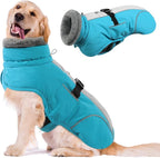 Queenmore Dog Coats for Large Breeds, Dog Snow Jacket, Adjustable Easy On Pet Winter Jackets, Waterproof Cold Weather Pet Coat, Blue, L