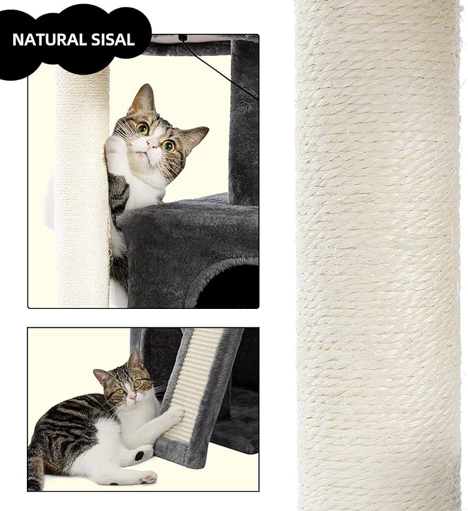 33.8 Inch Large Cat Tree Condo with Sisal Scratching Posts Perches Houses, Double Room Cat Tower Furniture Kitty Activity Center Kitten Play House (Grey2)
