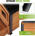 GUTINNEEN Dog House Outdoor with Anti-Chewing Iron Frame, Weatherproof Dog Shelter with Large Porch and Sliding Window, Dog Crate for Small, Medium and Large Dogs Outside