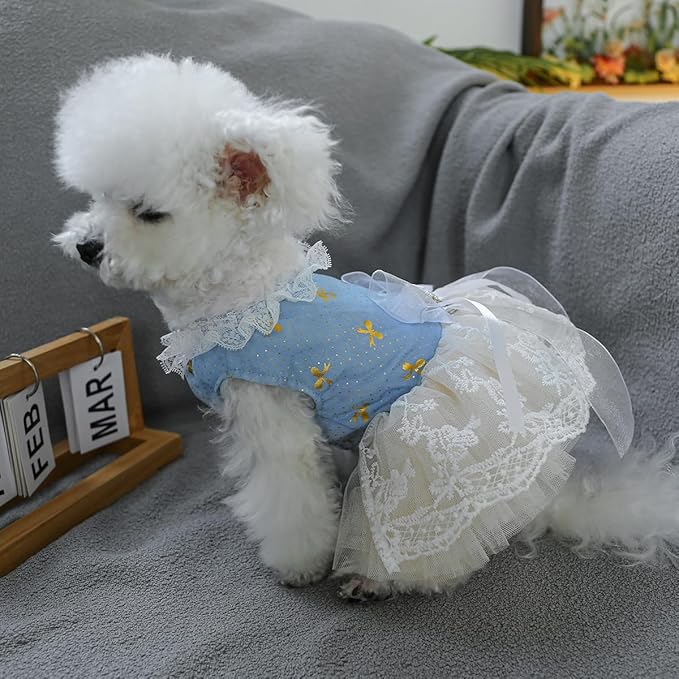 Fashion Sweet Puppy Dog Blingbling Princess Skirt Pet Dog Lace Cake Camisole Tutu Dress I-Blue XL