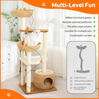 Modern Cat Tree Tower,Rattan Cat Tree Condo,Sisal-Covered Scratching Posts for Indoor Cats, Multi-Level Cat Condo with Space Capsule Nest, Tall Cat Tree for Multiple Large Cats