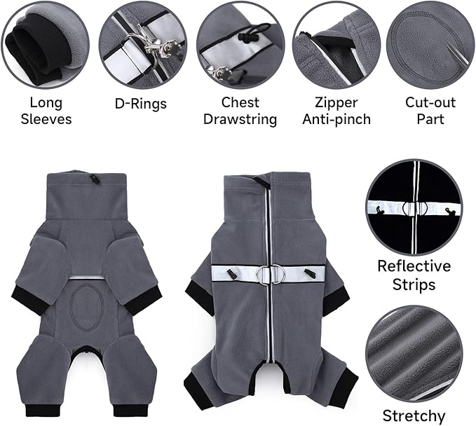 Polar Fleece Dog Pajamas Bodysuit - Small/Medium Dog Winter Jacket & Sweater - Four-Legged Warm Clothes