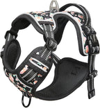 HEELE Dog Harness, No Pull Adjustable Padded Reflective Harness for Small Medium Large Dogs with Handle for Walking Training, Flower-Black, M