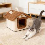 Lovely Cat Bed for Indoor Cats, Cartoon Pattern Cat Cave Bed with Handle Design, Soft Cat Hideaway Indoor Cat House for Kitten, Puppy & Small Pets (M)