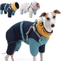 Dog Snowsuit with Built-in Harness, 4-Leg Full Body Winter Coat, Fleece Lined Puffer Jumpsuit with Back Zipper & Reflective Trim for Small Medium Large Dogs (Blue, Medium)