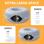 Peekaboo Cat Tunnel for Large Cats up to 10 lbs, Features A Jingle Ball, Removable and Washable Tunnel Bed, and a Cozy Donut Tunnel (Light Gray, 20 Inches)