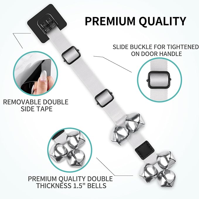 Dog Bells to Go Outside Dog Door Bell Premium Quality Buckle Adjustable Dog Bell Dog Attached to doorknob or Anywhere Near The Door, Length and Height Adjustable