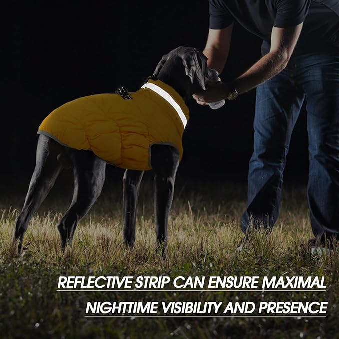 FUAMEY Dog Coat for Small Dogs,Waterproof Dog Winter Jacket with Harness Built in Puppy Cold Weather Coats Reflective Pet Vest with Zipper Warm Fleece Dogs Snowsuit Windproof Yellow XS