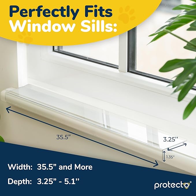 PROTECTO Window Sill Protector from Dogs 35.5 x 3.25 Clear Window Guards from Cats Scratching, Chewing & Clawing | Keep Your Sills Smooth & Paws Safe | Ultra Strong Window Sill Cover Protection