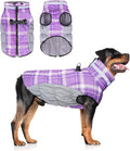 BEAUTYZOO Dog Winter Coat with Harness Built in, Reflective Plaid Puffer Vest Waterproof for Large Dogs, Fleece Warm Puppy Zipped Jacket with D Ring, Pet Cold Weather Sweater Clothes, Purple L