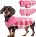Kuoser Dog Winter Coat, Reversible Waterproof Dog Jacket with Reflective Strip, Warm Dogs Fleece Vest Adjustable Doggy Cold Weather Clothes Plaid Christmas Outfit Pet Apparel for Small Dogs, Pink S