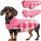 Kuoser Dog Winter Coat, Reversible Waterproof Dog Jacket with Reflective Strip, Warm Dogs Fleece Vest Adjustable Doggy Cold Weather Clothes Plaid Christmas Outfit Pet Apparel for Small Dogs, Pink S