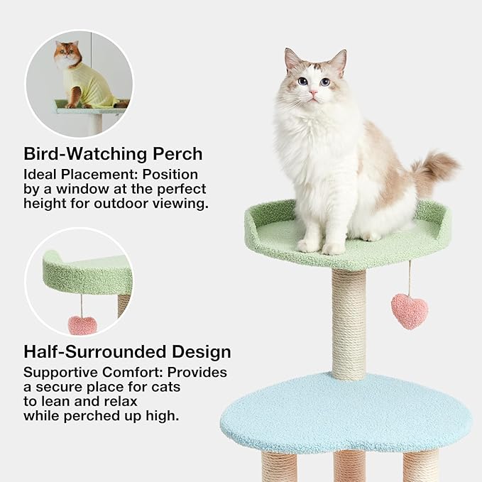VETRESKA Cat Tree Cat Tower 38.6'' for Indoor Cats with Jute Covered Scratching Posts and Sweetheart Shape Platform, Multi-Level Cat Tower Activity Center Furniture for Kittens Cats and Pets