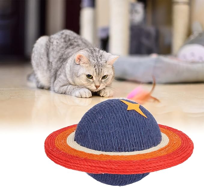 Tissting Cat Scratcher Fun, Cats Scratching Ball, Planet Shape Sisal Relieve Boredom Prevents Furniture Damage Kitten Scratch Toy