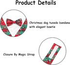 Adjustable Plaid Christmas Dog Tuxedo Bandana with Bow Tie - Holiday Pet Outfit Costume for Dogs XS to XL