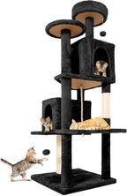 58" Cat Tree Large Cat Tower Condo w/Multi-Level Scratching Post for All Indoor Cats (Black)
