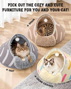 BurgeonNest 20-Inch Round Cat Bed Cave, Enclosed Hooded Pet House for Indoor Kittens, Anti-Collapse EVA Shell with Cord Access for Heating Pad, Washable Soft Plush, Grey