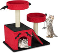 Outvita Halloween Cat Tree, 26" Cat Tower with Spacious Cat Condo, Gothic Scratching Posts with 2 Padded Perches, Large Platform, Cat Activities Furniture, Red & Black