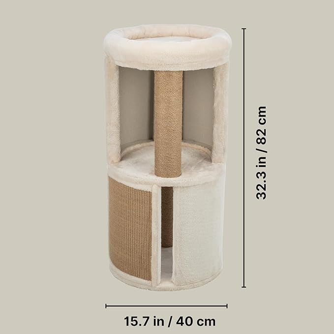 Trixie Giorgia Cat Tower – Cat Tree with Thick Sisal Posts, Caves, Platforms & Hanging Toy – Durable Cat Furniture for Indoor Cats – Beige, 15.7" x 15.7" x 32.3"