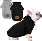 2 Pack Dog Hoodie Sweaters for Small Medium Dogs Warm Dog Clothes for Large Dogs Soft Waffle-Like Laminated Sweatshirt Bulldog (Black+Grey, L (Back: 19",Chest: 28", Neck: 17.5"))