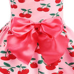 PUPTECK Print Dog Dress Pet Apparel with Cute Bowtie Puppy Clothes Outfit, Cherry, XS